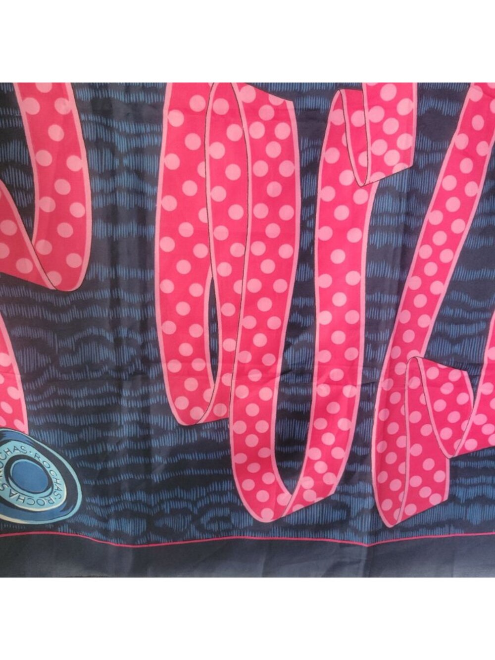 Vtg Rochas Byzance Paris Silk Square Scarf 34" Navy Pink Polka Dot Ribbon Access - Picture 15 of 16